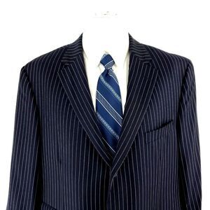 Samuelsohn Super 130s Wool 44R Blue Striped Extra Pocket‎ SB Gable